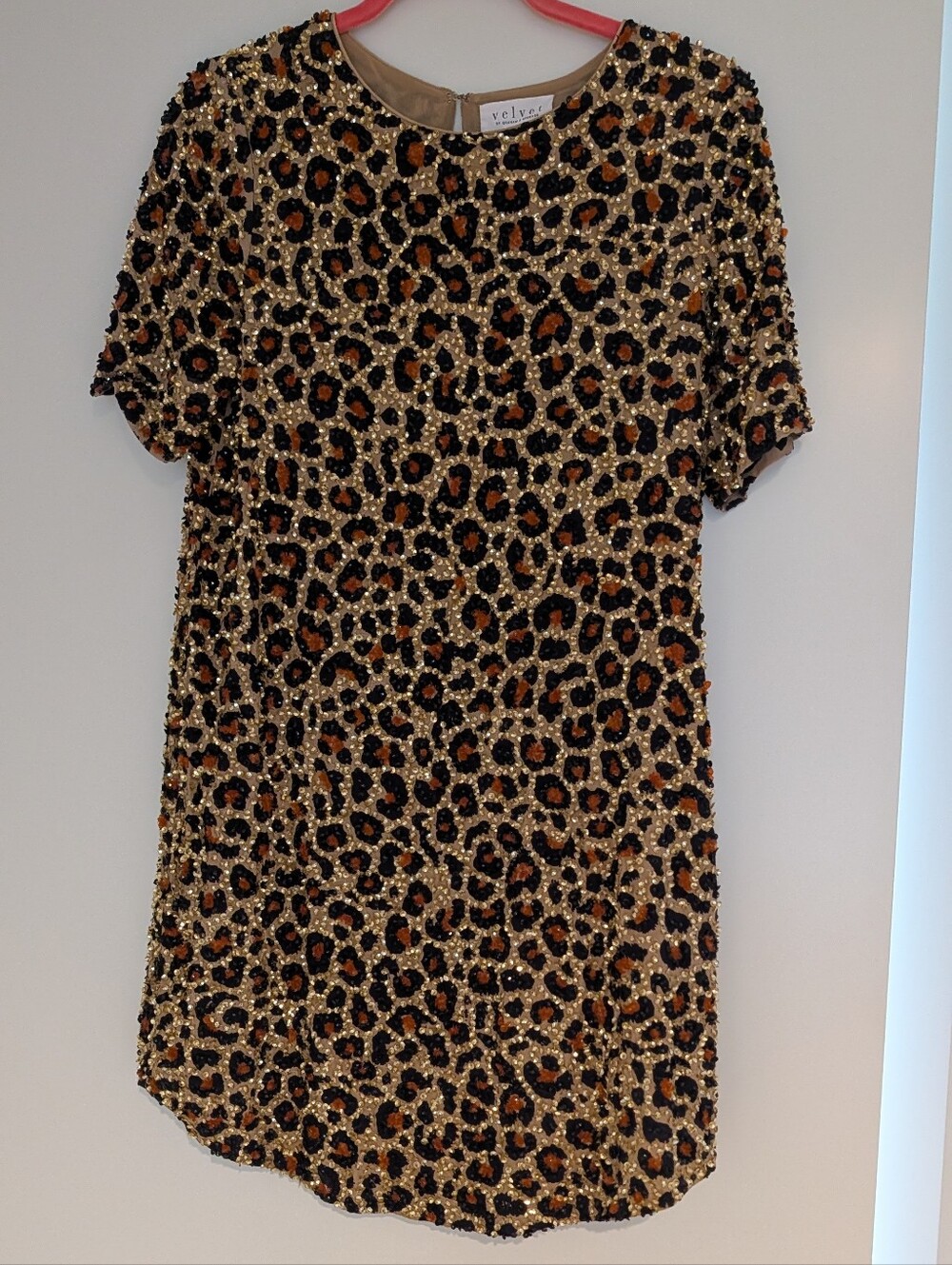 Velvet By Graham And Spencer Leopard Sequin T-Shirt Dress - Gold & Black